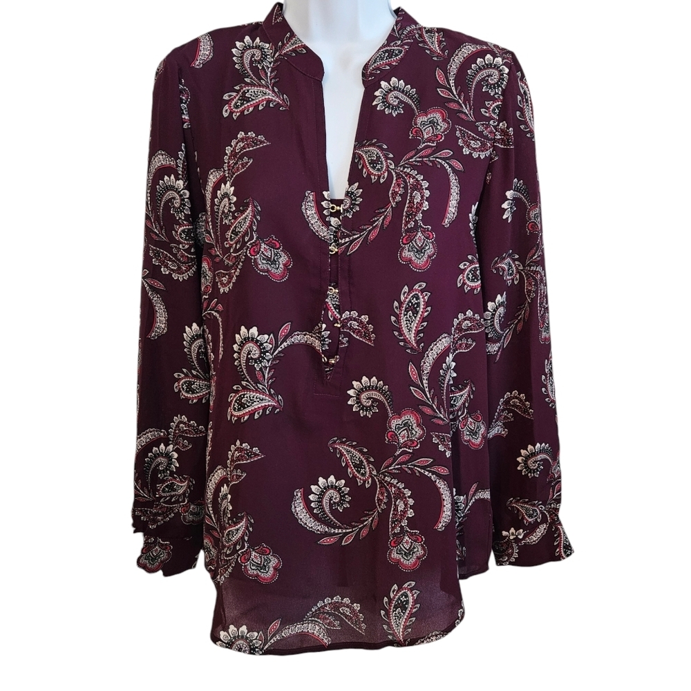 Ivanka Trump Burgundy Paisley Long Sleeve Tunic